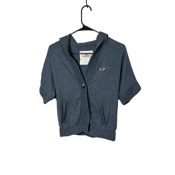Hollister Y2K Gray Short Sleeve Hooded Cardigan Sweater Womens Small - Picture 1 of 7